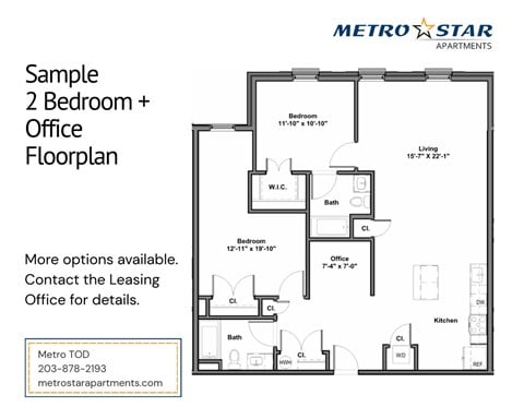 Floor plan for 2 beds, 2 baths, 1171 sqft